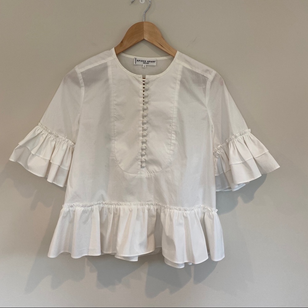 Apiece Apart Flutter Sleeve Ivory Cotton Top